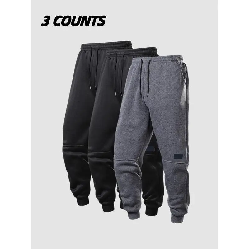 Men's Solid Color Casual Sports Sweatpants, Fall Winter Comfortable Loose Fit Long Pants, Street Style Drawstring Joggers, 3 Pack Men's Solid Color Casual Sports Sweatpants, Fall Winter Comfortable Loose Fit Long Pants, Street Style Drawstring Joggers, 3 Pack