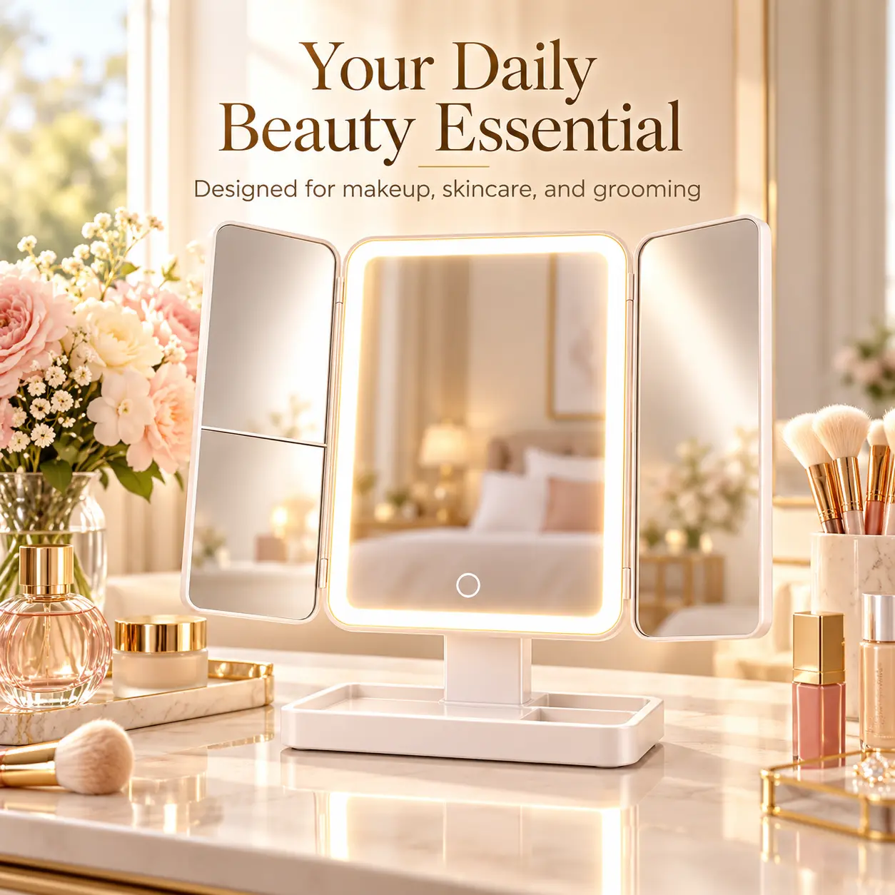 Foldable LED Tabletop Vanity Mirror with Lights - 3 Light Modes, 2X/3X HD Magnification, Touch Dimmable, 360° Rotatable, Portable, Packaged in Exquisite Gift Box, Ideal Gift for Mom