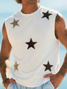 Unisex Summer Star Towel Embroidery Graphic Patchwork Sleeveless Vest, Workout Tank Tops, Y2K Vintage Beachwear, Street Style, Outdoor Sports Gift