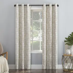 40"x63" Sun Zero Parrish Distressed Grid Thermal 100% Blackout Grommet Curtain Panel Linen