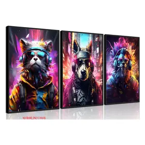 3-Piece Set, Game Room Decor, Gaming Posters, Video Game Wall Art Prints, Cool Cyberpunk Animal Art—Perfect for bedrooms, bathrooms, and game rooms for boys, teens, and men. Frameless.