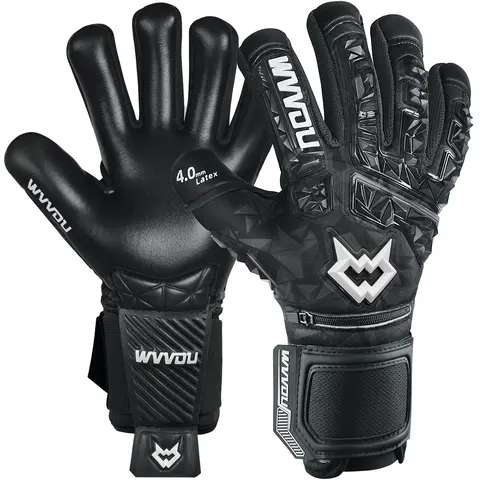 WVVOU Guardian 2.0 Adult Football Goalie Gloves - 3D Tailored Football Equipment for Amateur Goalkeepers, 4+3mm Sticky Latex Palm with Reinforcement Patch, 5 Detachable Finger Saves, Breathable Soccer Gloves