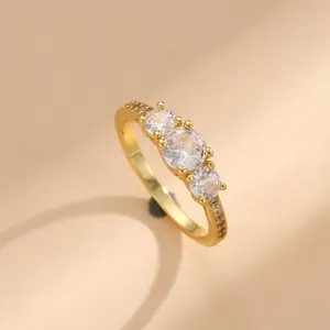 Fimewon 3-Stone Dainty Promise Ring 18K Gold Plated Sparkle Engagement Ring for Valentine's Day Gift for Girlfriend Fashion Jewelry Accessories for Women & Girls engagement rings marquise engagement rings toe rings signet ring promise rings for gf