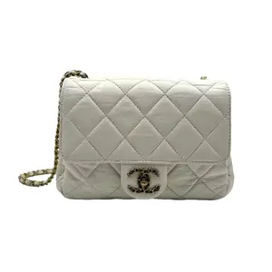 Pre-owned CHANEL FRANCE Crossbody Bags H1 Classic Flap (CF) Classic Diamond Plaid White Small Sheepskin Chain Bag H02303