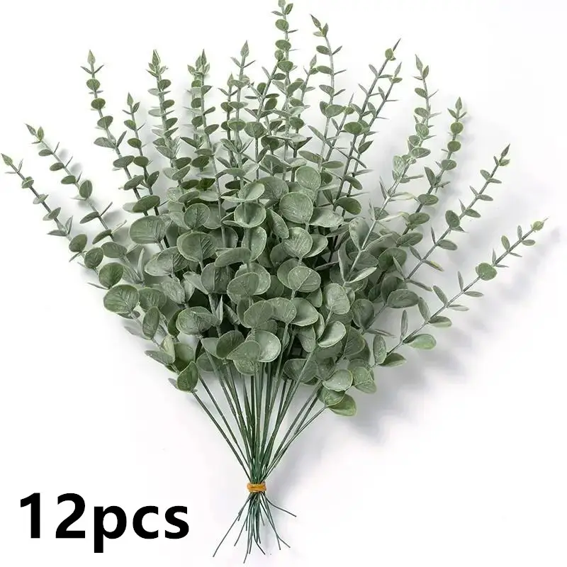 12pcs Artificial Eucalyptus Leaves, Simulated Decorative Plants, Greenery Decor For Home Wedding Party Office Use