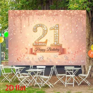 2D Flat, 1pc 21st Birthday Banner with Glittering Golden & Pink Number 21 & Happy Birthday Text - Large Sparkling Backdrop for 2 Party Decorations, Cake Table, Balloon-Filled Entrance Arch - Durable Garland ( &, 2D Flat