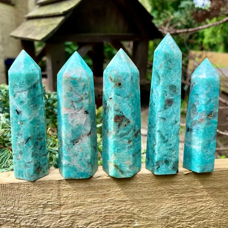 Amazonite Crystal Tower, 8-9 cm Handmade Natural Healing Crystal Wand, Around 100g - Meditation Aid for Heart Chakra Support & Manifestation, Witchy Home Decor, Chakra Balancing