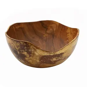 Rico & Plato Adagio Extra Large Teak Bowl with Distressed Gold Leaf Exterior