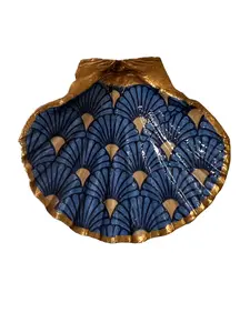 Blue and Gold Fan Scallop Shell