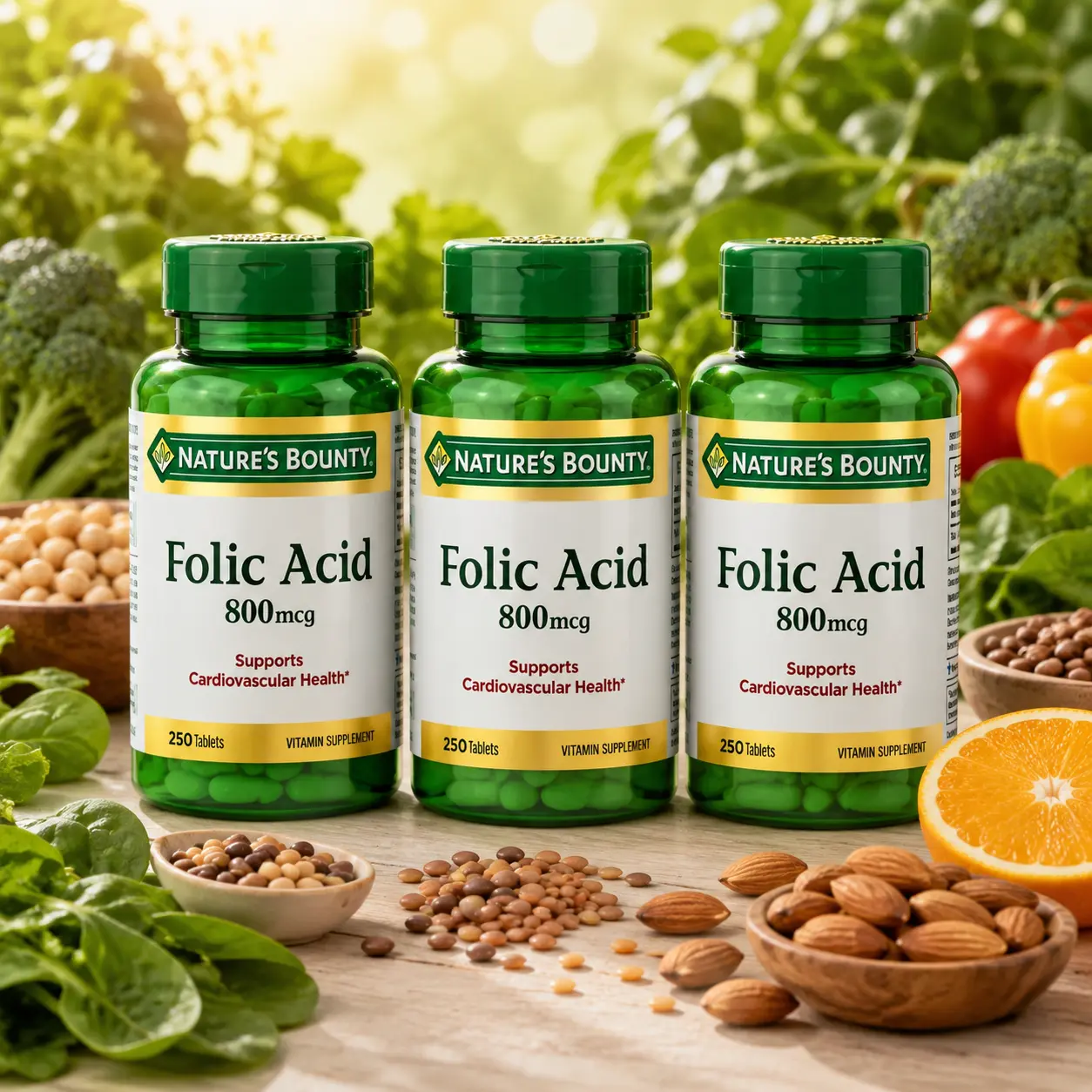 Folic Acid 800mcg Tablets, Cardiovascular & Daily Wellness Support, Essential Vitamin Supplement, 250 Tablets