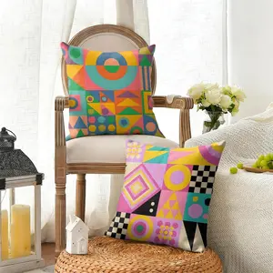 Geometric patterns luxury Cushion Cover Summer Linen Pillow Case Breathable Eco-Friendly Natural Fabric Cushion Cover, Double-Sided Print Decorative Pillow Cover with Invisible Zipper, Durable Sofa Couch Pillowcase for Living Room Home Decor