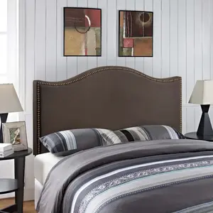 Modway Curl Queen Nailhead Upholstered Headboard in Dark Brown