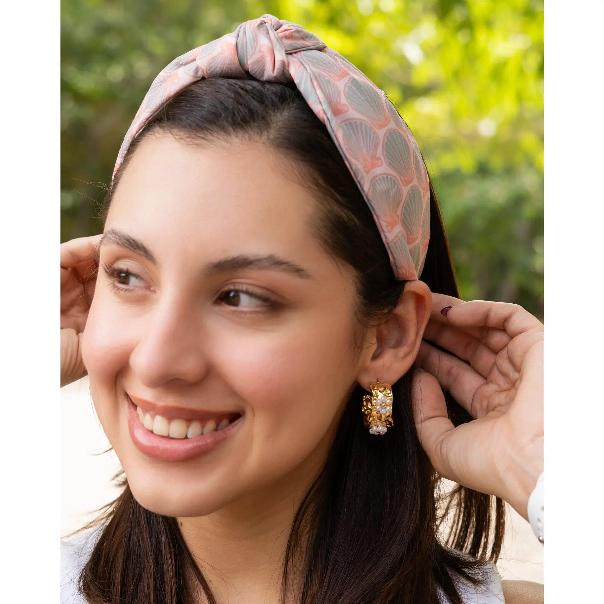 Beige Seashell Top Knot Headband