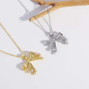 Zircon line bow necklace golden/silver clavicle chain girls women daily jewelry holiday gift Springtok