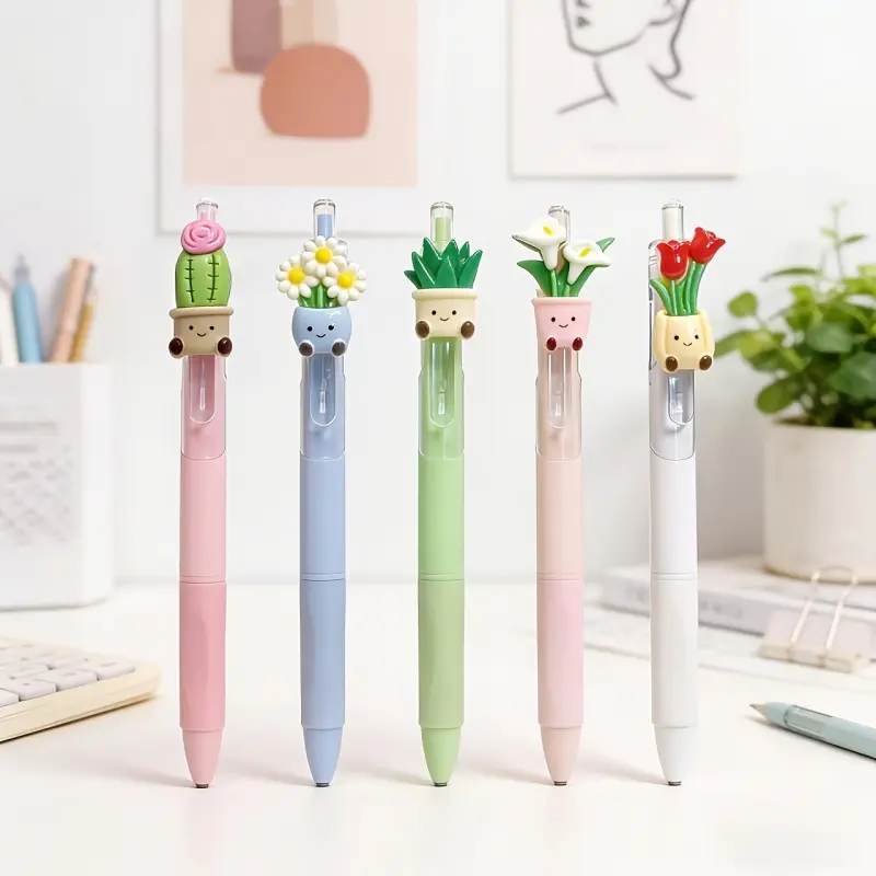 20/30Pcs creative plant-themed retractable ballpoint pens, cute flower quick-drying pens, Aesthetic Pens, Pen Set, office writing supplies, suitable for schools, classroom rewards, holiday gifts, high-value gift pens (10/15 pens + 10/15 refills)