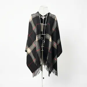 Vselectstudio #16 Plaid Shawl Wrap Scarf Fringe Cape Poncho Classic Checkered Blanket Shawl for Women Soft Warm Fall Winter Fashion Shawl Elegant Wrap Scarf for Daily Wear Travel Outdoor Outfit