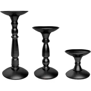 Black Tall Pillar Candle Holders Metal Large Candle Stand Set of 3 for Pillar Candles, Dining Table Centerpiece, Fireplace Matel, Living Room, Farmhouse Home Decor, Party