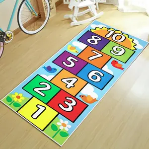 Colorful Number & Animal Pattern Educational Game Rug, Fun Play Area Carpet, Easy Clean Bedside Entry Living Room Rug