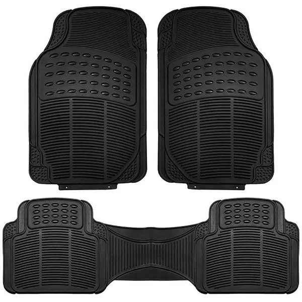 Black Trimmable ClimaProof Non-Slip Vinyl Automotive Floor Mats Full Set - Fluid Guard, Heavy Nibbed Backing, Front 28.7"x18.5", Rear 54.4"x17.1", Vehicle Accessories, Car Interior Part