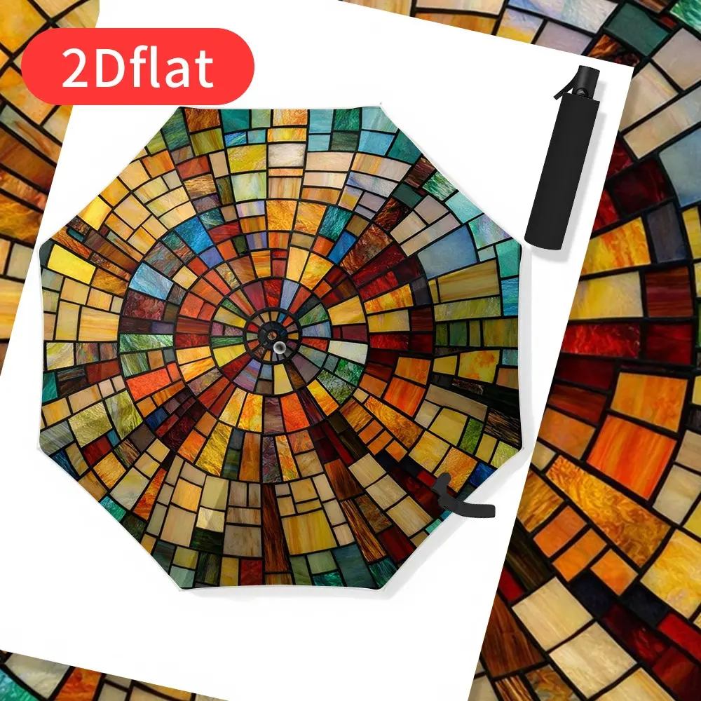 1 Piece Stained Art Colorful Glass Umbrella – Portable, Essential Foldable Umbrella for Home Use, Durable Iron Frame Structure, Metal Shaft Design, Suitable for Home, Travel, and Outdoor Multi-functional Use, H83