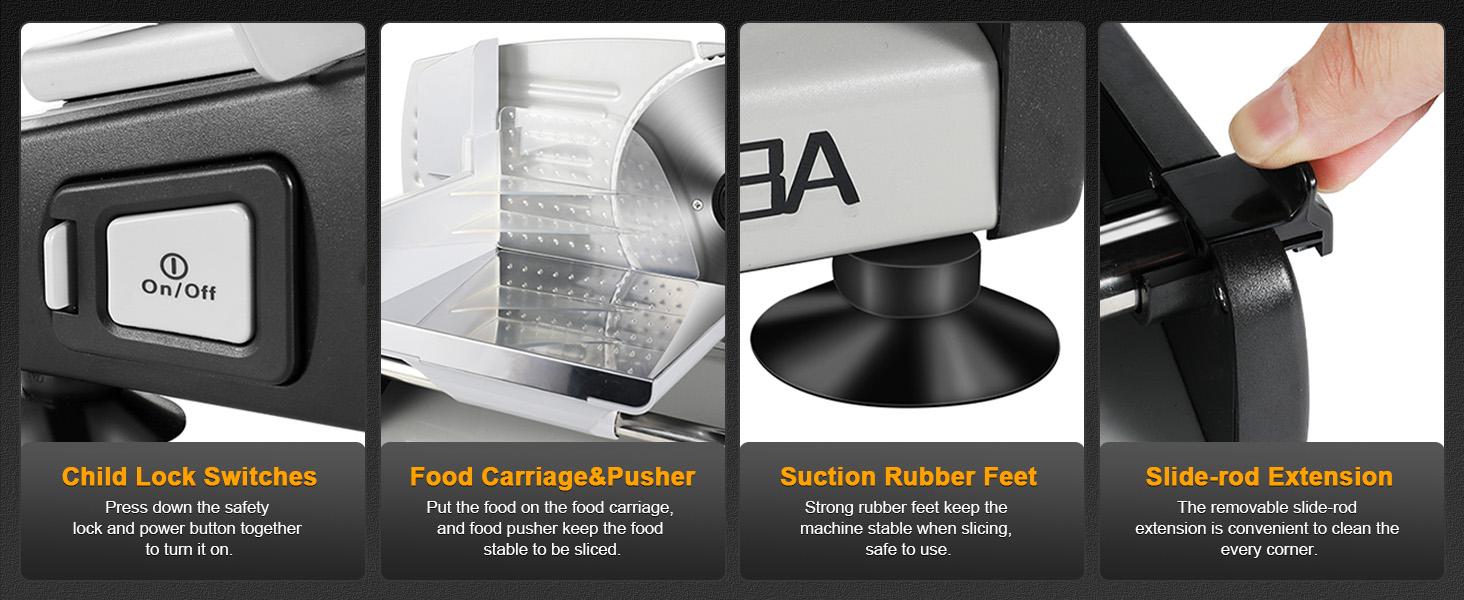 OSTBA Adjustable Electric Meat Slicer, 0-15mm Thickness, 7.5'' Removable Blade, Child Safety Lock, Easy to Clean, 200W with 2 Blades/ 150W / 200W