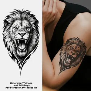 Waterproof temporary tattoo sticker magic tattoo lasting 7-15 days lion head pattern herbal juice semi permanent tattoo simulation tattoo arm tattoo