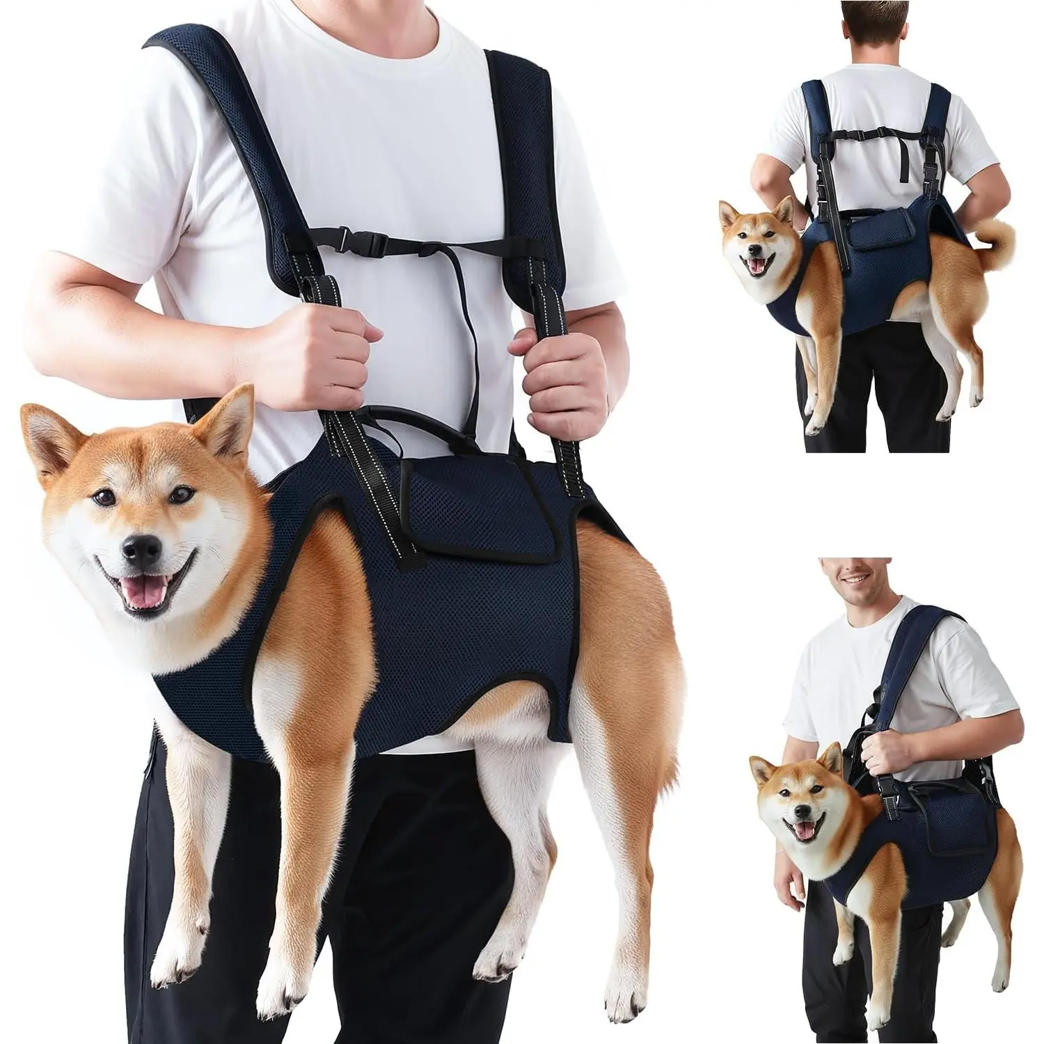 Nasjac Dog Lift Harness Carrier Backpack - Full Body Sling with Adjustable Straps & Handle, Breathable Support Emergency Rescue Kit for Elderly Injured Arthritic Disabled Medium Large Dogs, 2XL