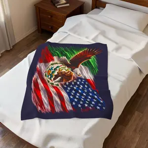 Mexican American Flag Velveteen Plush Blanket | USA Mexico Dual Flag Throw