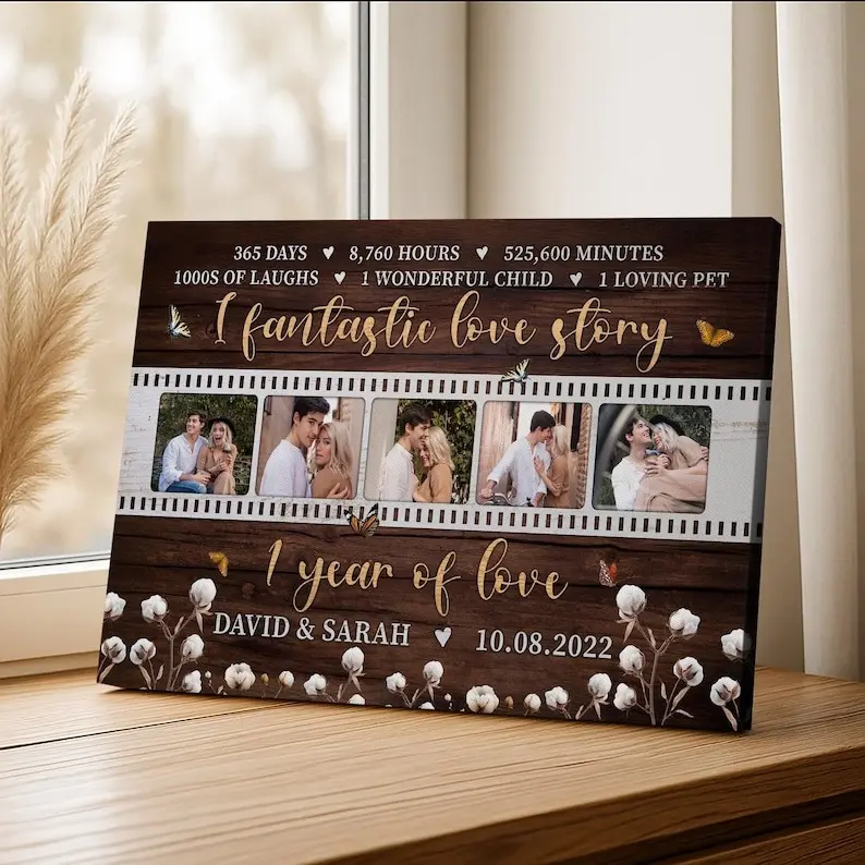 1 Year Anniversary Poster, Personalized Photo Timeline Wall Art, Custom Couple Love Story Paper Gift