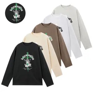Men’s vintage cross prayer handprint long-sleeve T-shirt, 100% pure cotton, loose drop-shoulder fit, skin-friendly and breathable, casual versatile for spring/autumn, slimming design, durable wash-resistant fabric.
