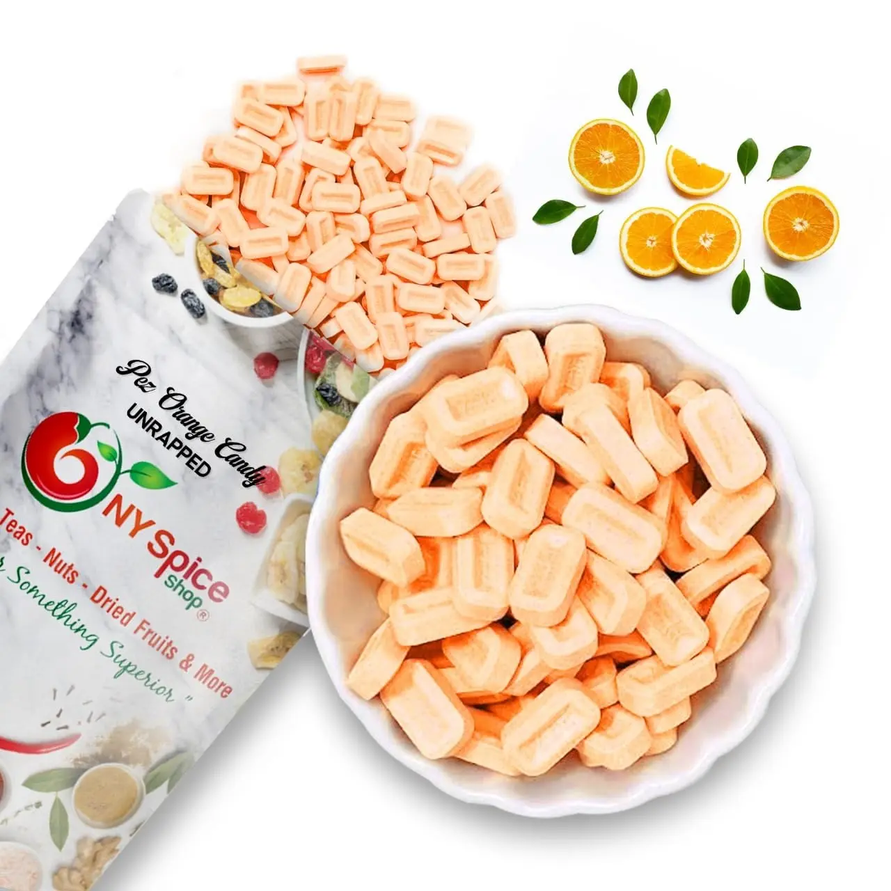 NY Spice Shop PEZ Orange Fruity Candy Unwrapped | Orange Flavor Mini Candies | Bulk Candy for Snacking & PEZ Dispenser Sweet Sugar Bonbon