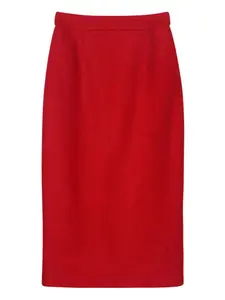 Women's Solid Split Hem Tweed Skirt, Elegant Chic Fashion Zipper Design Skirt for Daily Outdoor Wear, Women's Clothing for Spring Fall