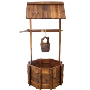 Hdmw Rustic Wooden Wishing Well Planter Outdoor Home Décor for Patio, Garden, Yard w/Hanging Bucket ,20in