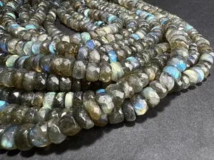 Labradorite 9-10mm faceted wheel roundel , tire shape gemstone beads 7.5" strand , single or bulk