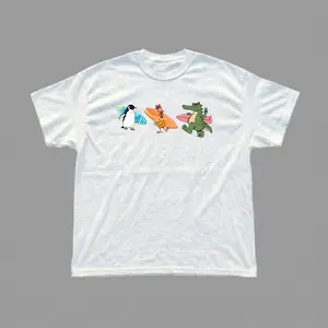 Surfs Up Penguin Chicken Alligator Graphic Tee, Retro Style Homage T-Shirt, Cody Maverick & Chicken Joe Shirt, Funny Chicken Tee, Trendy Tee