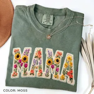 Comfort Colors Faux Quilted Patchwork Mama T-shirt Vintage Floral Mama Tee Pastel Gingham Mom Shirt Mothers Day Gift For Mom Spring Mama Tee