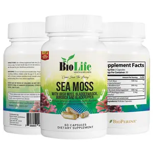 BioLife Organic Sea Moss Capsules For Immune Support, Gut Health, Thyroid & Digestive Health, Irish Sea Moss With Bladder wrack Burdock Root Capsules & BioPerine, Plant Based & Non GMO (60 Vegan Caps)