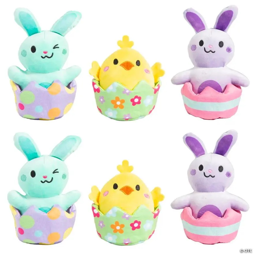 Easter Whimsy Stuffed Bunny & Chick Plush Characters - Stuffedanimals, Rabbit Doll, 6 Pcs, 2.5"-7.25" In, Cuddly Soft Adorable Polyester Stuffed Animals, Cuddly Stuffed Animals