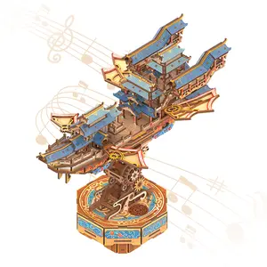 Tonecheer 3D Wooden Puzzle for Adults, DIY Japanese Wooden Ship Model Kit with Music, Orien Airship Vintage Movable Building Kit Best Gift Ideas for Boys and Men - Wind Voyager