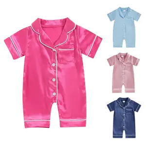 Newborn Baby Girl Boy Silk Pajamas Rompers Button Down Short Sleeve Satin Infant Pjs Jumpsuit Shorts Nightgown