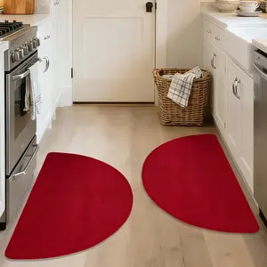 Half Circle Red Kitchen Rugs,2 Pack 17"x30", Non-Slip Water Oil Absorbent Kitchen Mats, Machine Washable Floor Protector,Braided Quick Dry Kitchen Standing Mat for in Christmas Holiday