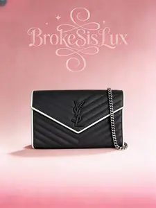 Pre-owned Yves Saint Laurent YSL Dark Gray Envelope Bag Featuring Iconic Chevron Quilting & Cassandre Logo