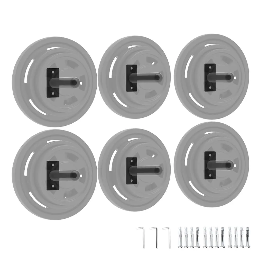 Garvee 6 Pack Wall Mounted Weight Plate Holder Rack for 1" and 2" Bumper Plates with Max Weight Capacity 300 Lb - Home Gym Organizer for Efficient Storage and Easy Access