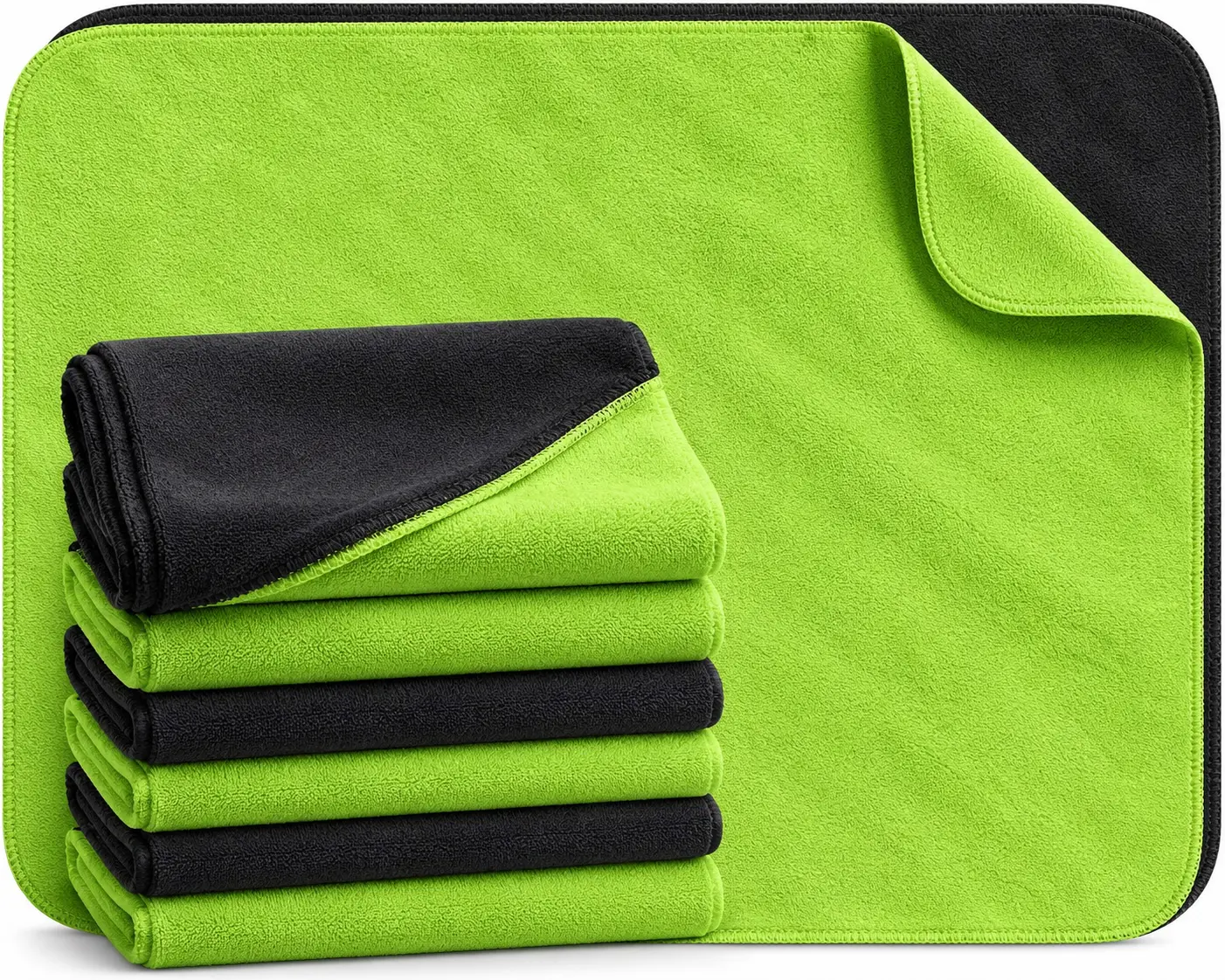 6 Pack Premium Microfiber Lens Cleaning Cloth, Ultra Soft Streak-Free Screen & Glass Cleaner for Eyeglasses, Camera Lenses, Phones, Tablets & Laptops, Black & Green Lightweight