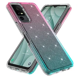 Luxury Hybrid Bling Glitter Sparkle Colorful Gradient Transparent Fashion Cute Skin Cover Case Compatible With TCL 40 XE 5G - Durable Phone Accessories