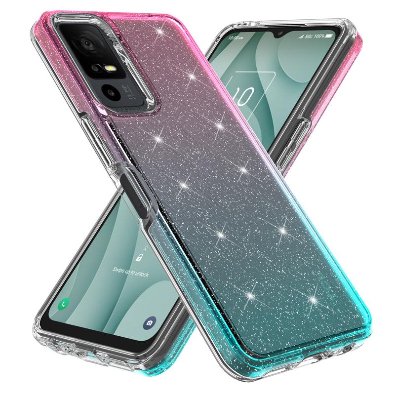 Luxury Hybrid Bling Glitter Sparkle Colorful Gradient Transparent Fashion Cute Skin Cover Case Compatible With TCL 40 XE 5G - Durable Phone Accessories