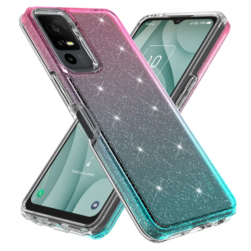 Luxury Hybrid Bling Glitter Sparkle Colorful Gradient Transparent Fashion Cute Skin Cover Case Compatible With TCL 40 XE 5G - Durable Phone Accessories
