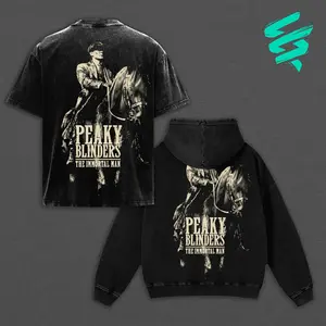 Peaky Blinders Thomas Shelby Vintage Washed T-Shirt Hoodie Sweatshirt, Heavyweight Retro Streetwear Graphic Tee, The Immortal Man Horse Design, Oversized Aesthetic Apparel for Men Women, Dantees