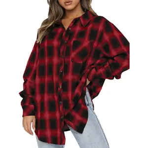Womens Button Down Flannel Shirts Long Sleeve Plaid Shackets Business Casual Blouse TopGift