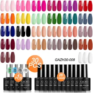 GIOIO 30 pcs Long Lasting Gel Nail Polish Set 26pcs Colorful UV Gel With 4 Pcs Base Coat And Matt Glitter Glossy Top Coat Gel Polish Set Pink Purple Red Blue For Women Nail Art Salon Design At Home Matte